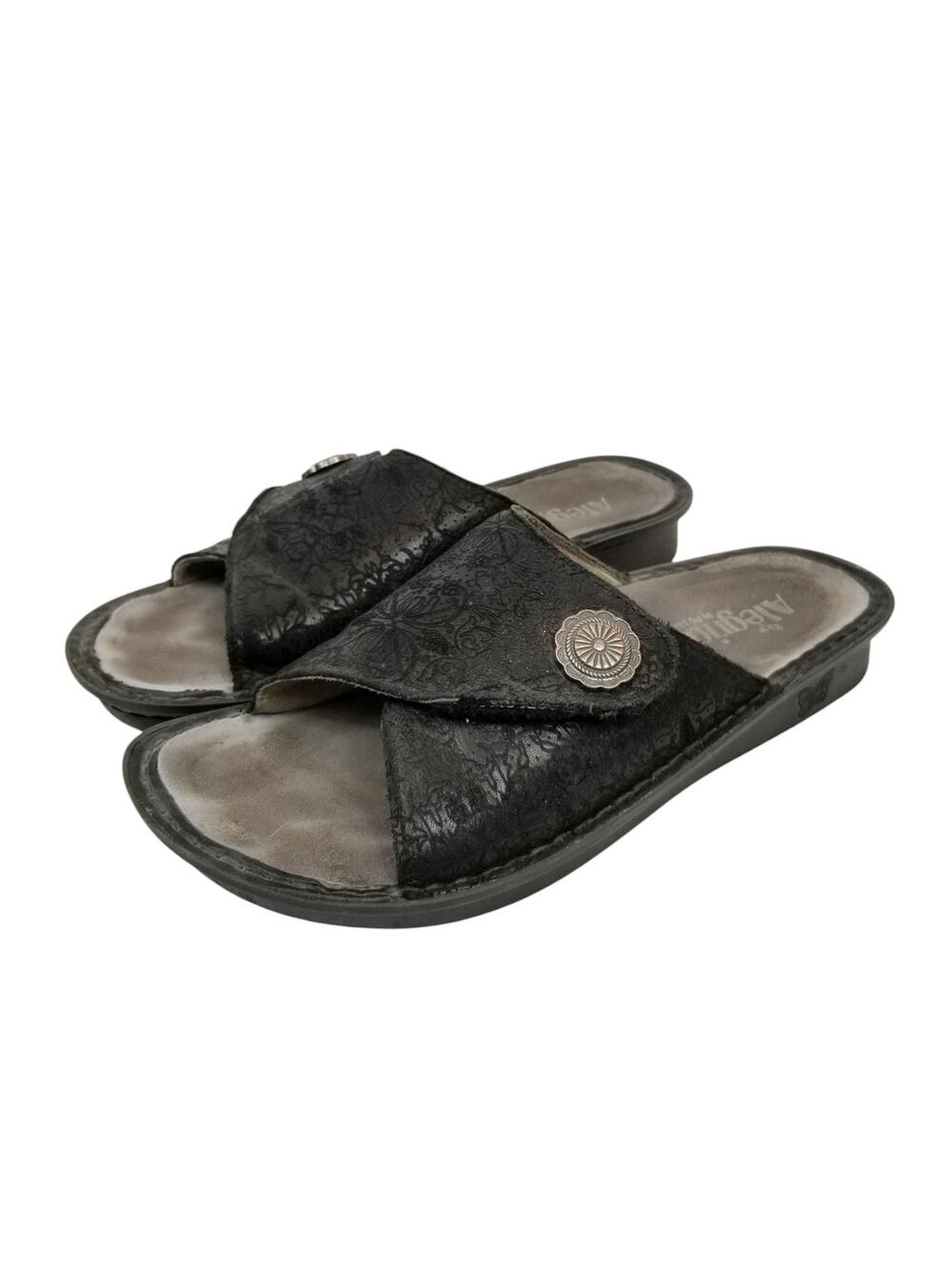 Alegria VIV-878 Black Embossed Leather Slides Sandals Black Size 40 / US 9.5